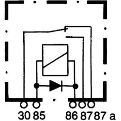 Relė 12V 30A/40A, 5 polių, jungiklis, su laikikliu 4RD933332627