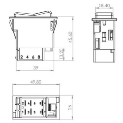 Svirties jungiklis, II+I-0, įjungiamas, 12V, 6 kontaktų, funkcinis apšvietimas, su lempute SW10060KR