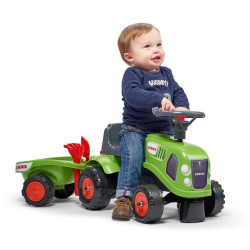 Mažas Claas traktorius su priekaba, grėbliu ir kastuvu F212C