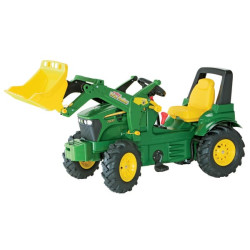 Pedalinis traktorius su priekiniu krautuvu, John Deere 7930 su stabdžiais, pavaromis ir pneumatiniais ratais, nuo 3 metų amžiaus