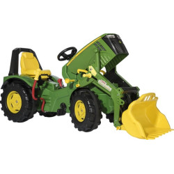 Pedalinis traktorius su priekiniu krautuvu, John Deere 8400R su stabdžiais ir pavaromis, nuo 3 metų amžiaus, rollyX-Trac, Rolly 