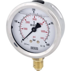 Glicerino manometras 63 mm 400 bar, montuojamas apačioje B711W063400D