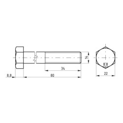 Šešiakampis varžtas DIN931 M14x80 plienas 8.8 Kramp 02101408088