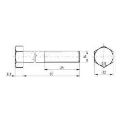 Šešiakampis varžtas DIN931 M14x90 plienas 8.8 Kramp 02101409088