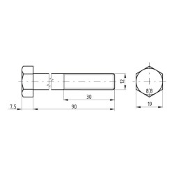 Šešiakampis varžtas DIN931 M12x90 plienas 8.8 Kramp 02101209088