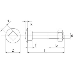 Varžtas su pusapvale galvute DIN603 M12x200 karštai cinkuotas plienas 4.8 Kramp 60312200TV