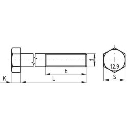 Šešiakampis varžtas DIN960 M16x1,50x60 plienas 12,9 Kramp 960161560129B