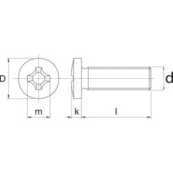 Varžtas su įstriža galvute, M5x25, cinkuotas plienas, 4.8 DIN7985, Kramp 7985525P200