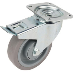 Pasukamas ratukas, guminis ratas: Ø125x40mm, su stabdžiu, plokštelės tvirtinimas: 105x85mm, apkrova: 250kg, Tente 3477UFP125P62