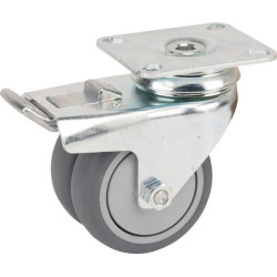 Pasukamas ratukas, guminis ratas: Ø75x25mm, su stabdžiu, plokštelės tvirtinimas: 77x67mm, apkrova: 100kg, Tente 2977PJP075P50