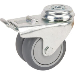 Pasukamas ratukas, guminis ratas: Ø75x25mm, su stabdžiu, viena varžto skylė, apkrova: 100kg, Tente 2977PJP075P3010