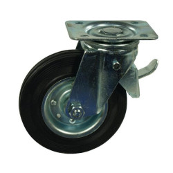 Pasukamas ratukas, guminis ratas: Ø140x37,5 mm, su stabdžiu, plokštelės tvirtinimas: 115x85 mm. Apkrova: 140 kg, Ro-Carr WH60014