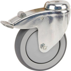 Pasukamas ratukas, guminis ratas: Ø50x19mm, su stabdžiu, viena varžto skylė, apkrova: 40kg, Tente 2475PJP050P3011