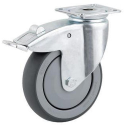 Pasukamas ratukas, guminis ratas: Ø75x25mm, su stabdžiu, plokštelės tvirtinimas: 60x60mm, apkrova: 75kg, Tente 2477PJP075P40