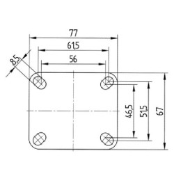 Standus ratukas, guminis ratas: Ø100x32mm, plokštelės tvirtinimas: 77x67mm. Apkrova: 100kg, Tente 2478PJP100P50.