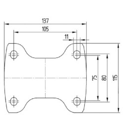 Standus ratukas, guminis ratas: Ø200x50mm, plokštės tvirtinimas: 137x115mm. Apkrova: 205kg, Tente 3478DVR200P63.