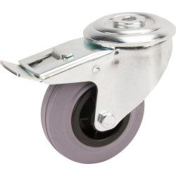 Pasukamas ratukas, guminis ratas: Ø100x35mm, su stabdžiu, plokštelės tvirtinimas. Apkrova: 75kg, Tente 3477PIR100P3013