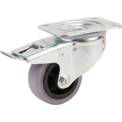 Pasukamas ratukas, guminis ratas: Ø80x35mm, su stabdžiu, plokštelės tvirtinimas: 105x85mm. Apkrova: 70kg, Tente 3477PIR080P62.