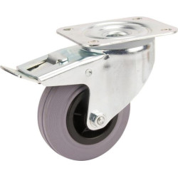 Pasukamas ratukas, guminis ratas: Ø100x35mm, su stabdžiu, plokštelės tvirtinimas: 105x85mm. Apkrova: 75kg, Tente 3477PIR100P62.