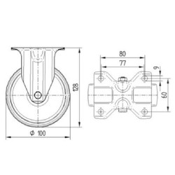 Standus ratukas, poliamidinis ratas: Ø100x36mm, plokštelės tvirtinimas: 103x85mm. Apkrova: 200kg, Tente 3478UOJ100P62.