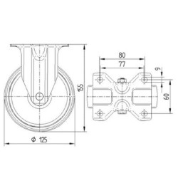 Standus ratukas, poliamidinis ratas: Ø125x40mm, plokštelės tvirtinimas: 103x85mm. Apkrova: 250kg, Tente 3478UOJ125P62.