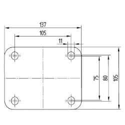 Pasukamas ratukas, poliamidinis ratas: Ø200x50mm, plokštelės tvirtinimas: 137x105mm. Apkrova: 350kg, Tente 3470UOR200P63.