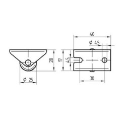 Standus ratukas, poliamidinis ratas: Ø25x13mm, plokštelės tvirtinimas: 40x17mm. Apkrova: 25kg, Tente 2198UOI025P604017.