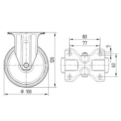 Standus ratukas, poliamidinis ratas: Ø100x36mm, plokštelės tvirtinimas: 103x85mm. Apkrova: 160kg, Tente 3478HUR100P62.
