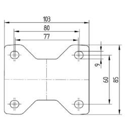 Standus ratukas, poliamidinis ratas: Ø125x36mm, plokštelės tvirtinimas: 103x85mm. Apkrova: 200kg, Tente 3478HUR125P62.