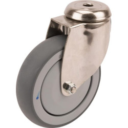 Pasukamas ratukas, guminis ratas: Ø125x32 mm, nerūdijančio plieno, viena varžto skylė, apkrova: 100 kg, „Tente 7470PJC125P3011“.