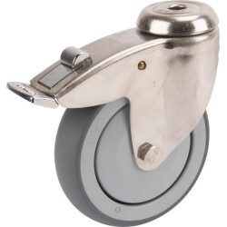 Pasukamas ratukas, guminis ratas: Ø100x32mm, su stabdžiu, nerūdijančio plieno, viena varžto skylė, apkrova: 100kg, Tente 7477PJC