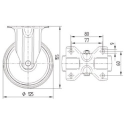 Standus ratukas, poliamidinis ratas: Ø125x40mm, nerūdijančio plieno plokštės tvirtinimas: 100x85mm. Apkrova: 250kg, Tente 8478UO