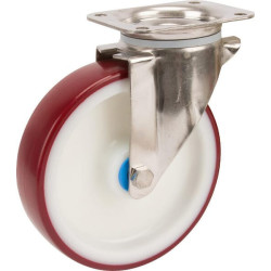 Pasukamas ratukas, poliuretano ratas: Ø125x32mm, nerūdijančio plieno plokštės tvirtinimas: 105x85mm. Apkrova: 200kg, Tente 8470U