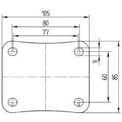 Pasukamas ratukas, poliuretano ratas: Ø125x32mm, nerūdijančio plieno plokštės tvirtinimas: 105x85mm. Apkrova: 200kg, Tente 8470U