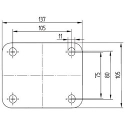 Pasukamas ratukas, poliamidinis ratas: Ø200x50mm, su stabdžiu, nerūdijančio plieno plokštės tvirtinimas: 137x105mm, apkrova: 500