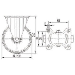 Standus ratukas, poliuretano ratas: Ø200x46mm, nerūdijančio plieno plokštės tvirtinimas: 137x115mm. Apkrova: 400kg, Tente 8478UA