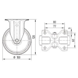 Standus ratukas, poliuretano ratukas: Ø100x32mm, nerūdijančio plieno plokštės tvirtinimas: 100x85mm, apkrova: 150kg, Tente 8478U