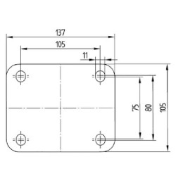 Pasukamas ratukas, poliuretano ratas: Ø125x50mm, su stabdžiu, plokštelės tvirtinimas: 137x105mm, apkrova: 500kg, Tente 4687ITP12
