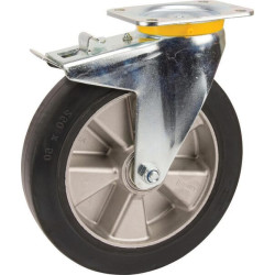Pasukamas ratukas, poliuretano ratas: Ø250x55mm, su stabdžiu, plokštelės tvirtinimas: 137x105mm. Apkrova: 800kg, Tente 4687ITP25