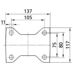 Standus ratukas, poliamidinis ratas: Ø250x50mm, plokštelės tvirtinimas: 137x105mm. Apkrova: 800kg, Tente 4688UOP250P63.