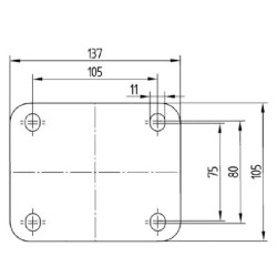 Pasukamas ratukas, guminis ratas: Ø200x50mm, plokštelės tvirtinimas: 137x105mm. Apkrova: 450kg, Tente 4680IEP200P63.