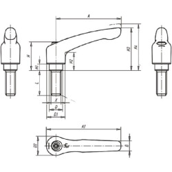 Užspaudimo svirtis GR1 M6x25 pakreipta juoda K01221061X25