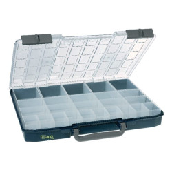 Asortimento dėžė 413x330x57 mm, 10 l talpos, mėlynos/pilkos spalvos polipropileno, 25 skyriai, Carry-Lite 55-25/2, Raaco 136273