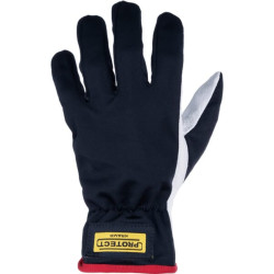 Darbinės pirštinės, juodos-baltos, odinės/poliesterinės, 9/L dydis, „Protect by Kramp“ KG0101509