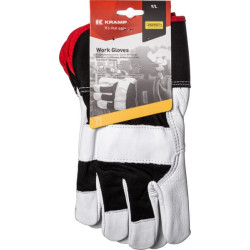 Darbinės pirštinės, juodos-baltos, odinės/medvilninės, 10/XL dydis, „Protect by Kramp“ KG0300510
