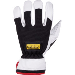 Darbinės pirštinės, juodos-baltos, odinės/elastaninės, 7/S dydis, „Protect by Kramp“ KG0301007