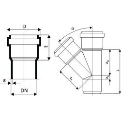 Y formos jungtis PVC 110/110 mm x 45° 16152110110045