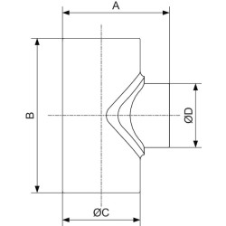 Prevost T formos jungtis 25x20x25 90° PVRTER2520