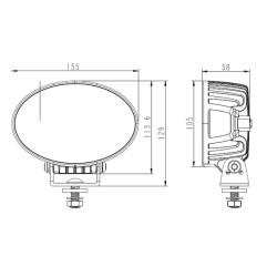 Darbo LED žibintas, 36W, 3500lm, ovalus, 12/24V, 155x105x58mm, prožektorius, 6 LED, juoda serija LA10622