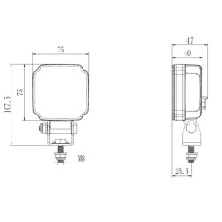 Darbo žibintas LED, 20W, 3000lm, kvadratinis, baltas, 75x47x107,5mm, Deutsch 2 kontaktų, prožektorius, Kramp LA10905